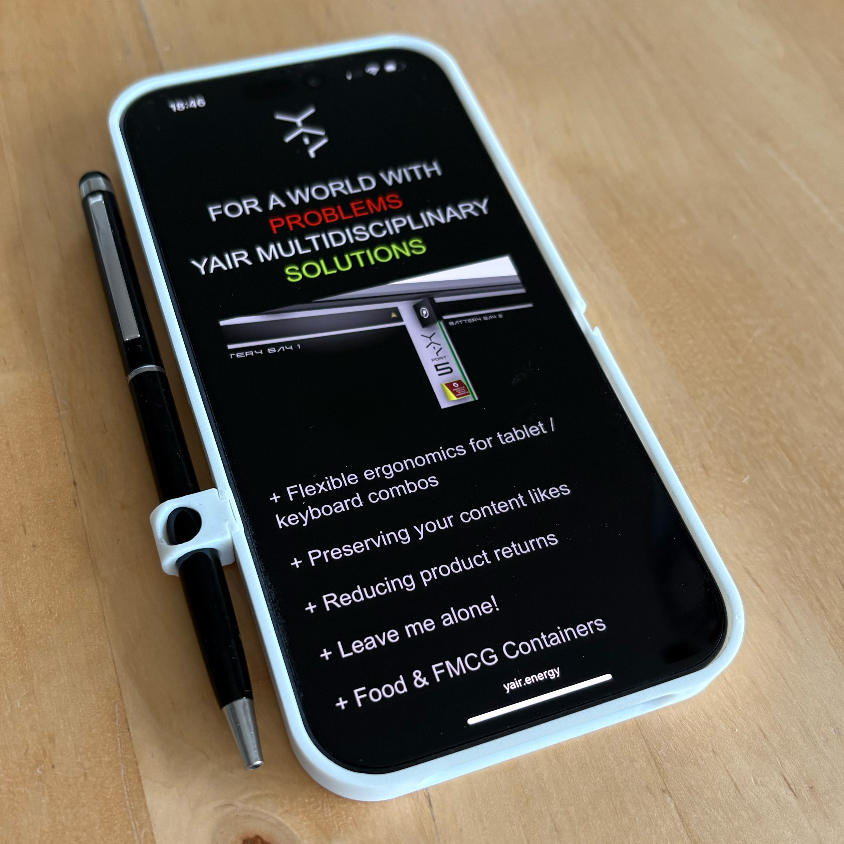 Stylus docked on left side of chassY CASE